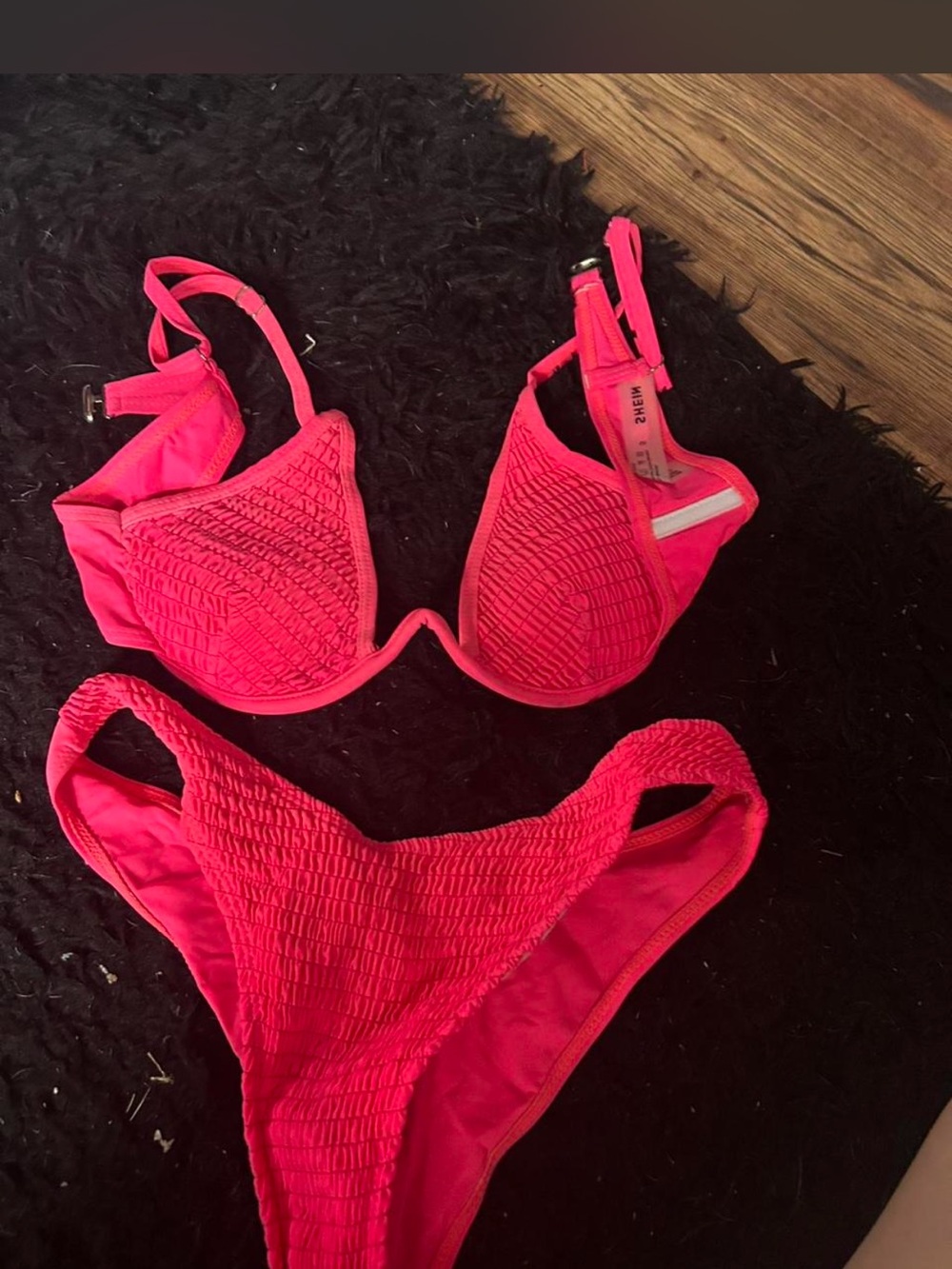 SHEIN Hot Pink Textured Underwire Bikini Set